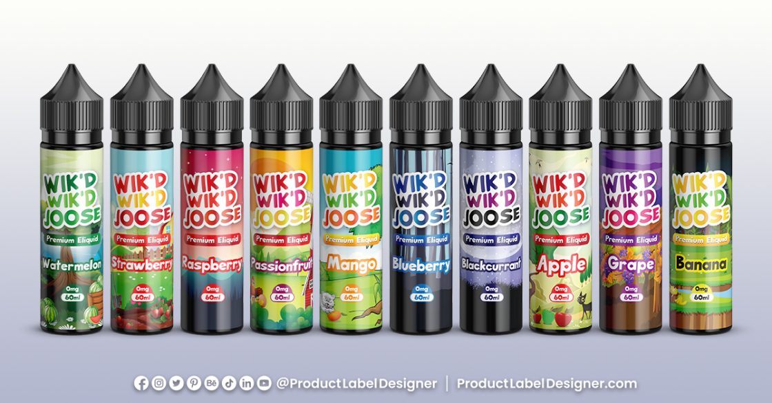 Vape E-Liquid Bottle Label Design for 10 Flavour Range