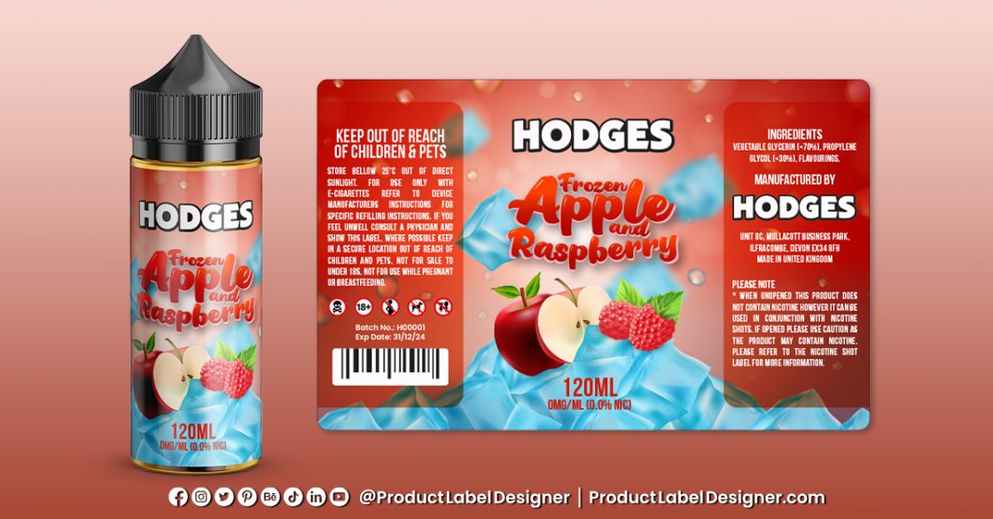APPLE AND RASPBERRY FLAVOUR E-LIQUID VAPE JUICE LABEL DESIGN